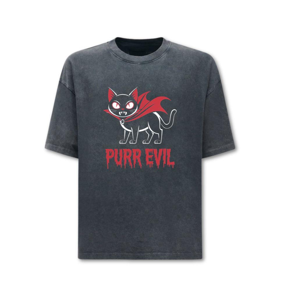 Purr Evil Cat Vampire Funny Halloween Cartoon Design T-Shirts