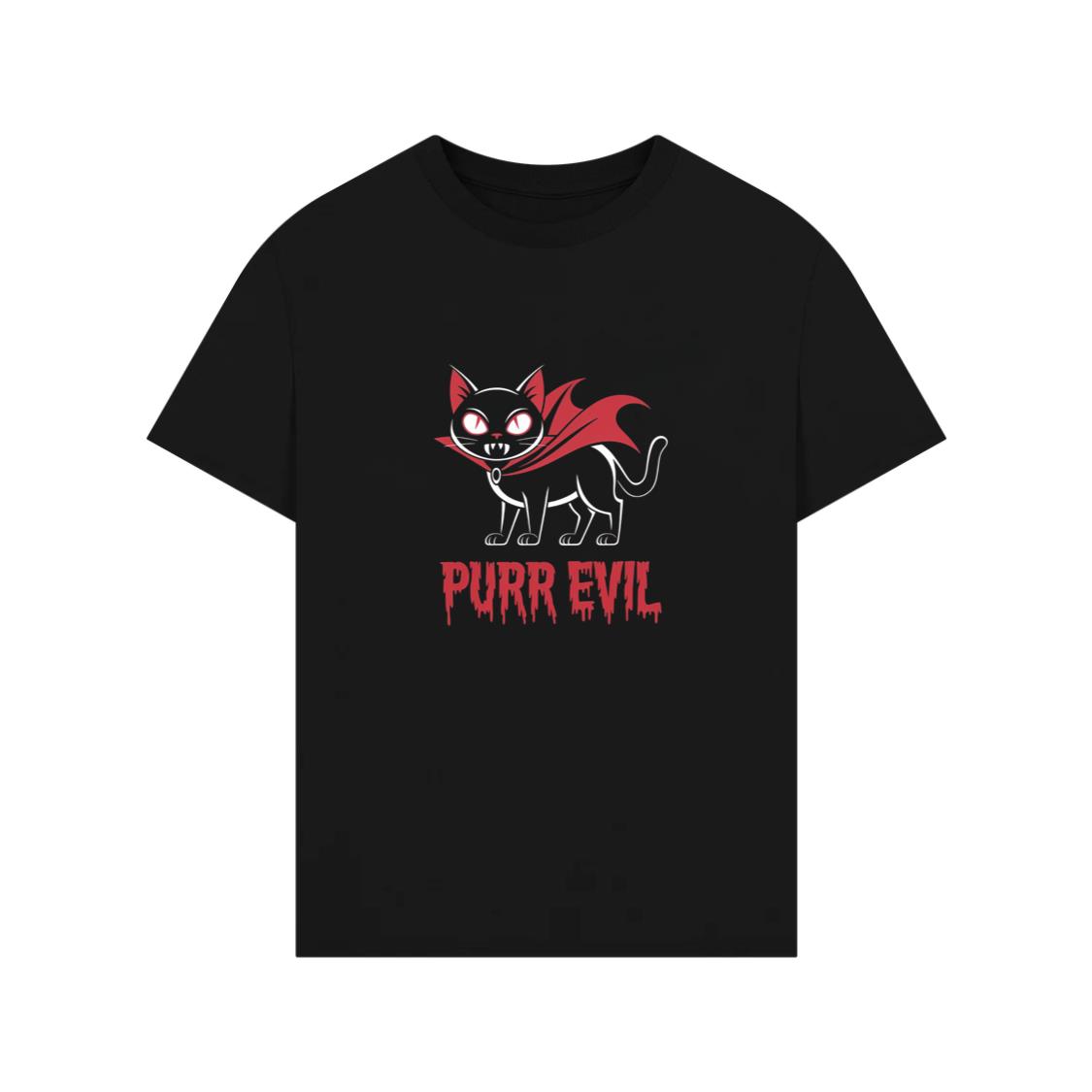 Purr Evil Cat Vampire Funny Halloween Cartoon Design T-Shirts