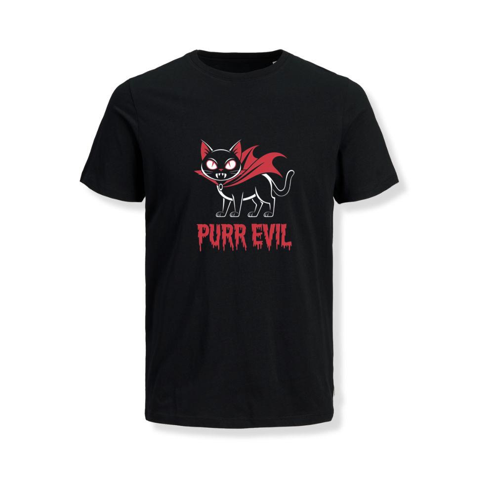 Purr Evil Cat Vampire Funny Halloween Cartoon Design T-Shirts