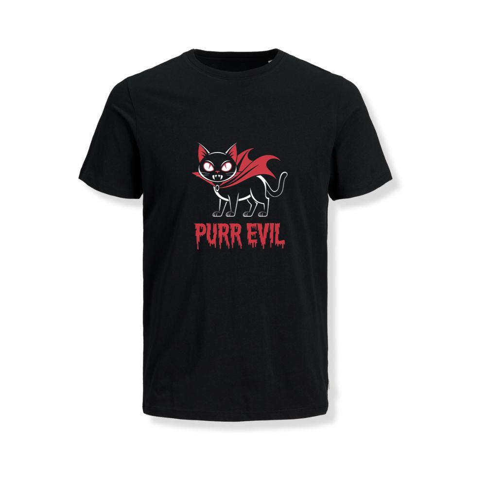 Purr Evil Cat Vampire Funny Halloween Cartoon Design T-Shirts