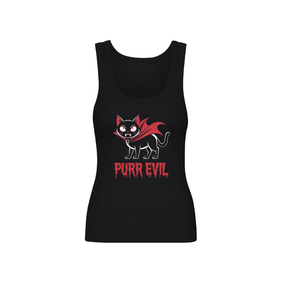 Purr Evil Cat Vampire Funny Halloween Cartoon Design Tank Top