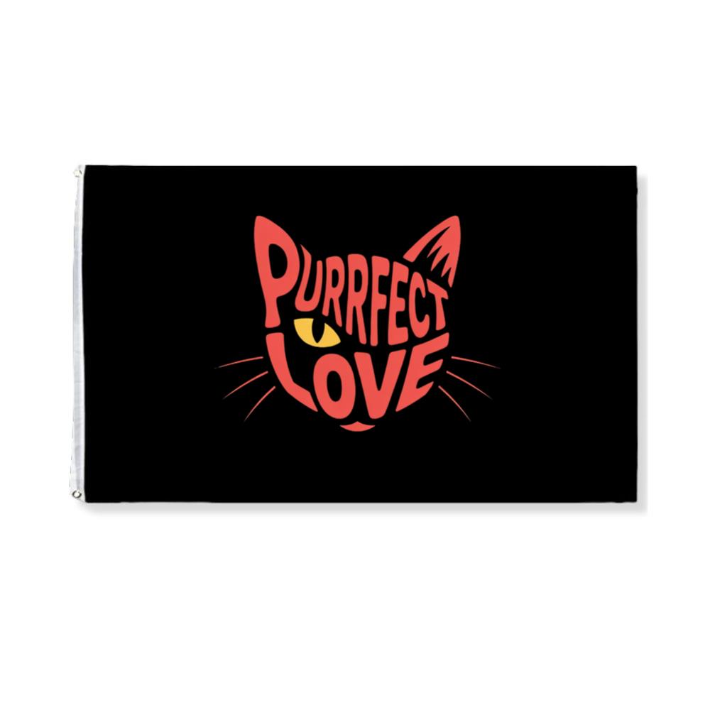 Purrfect Love Cute Evil Cat with Heart Typography Artwork Flat