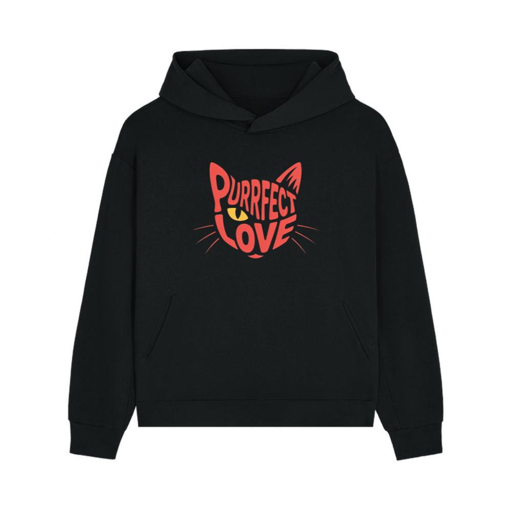 Purrfect Love Cute Evil Cat with Heart Typography Artwork Hoodie