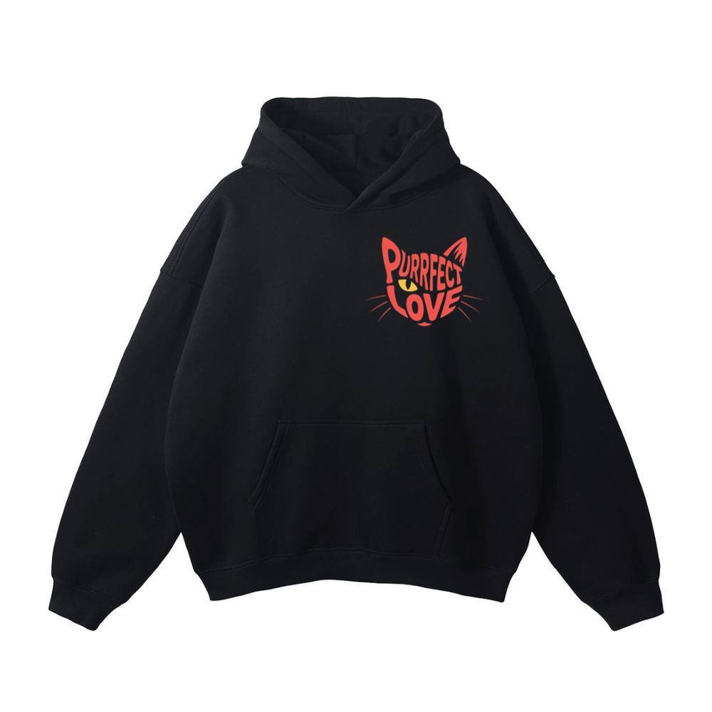 Purrfect Love Cute Evil Cat with Heart Typography Artwork Hoodie