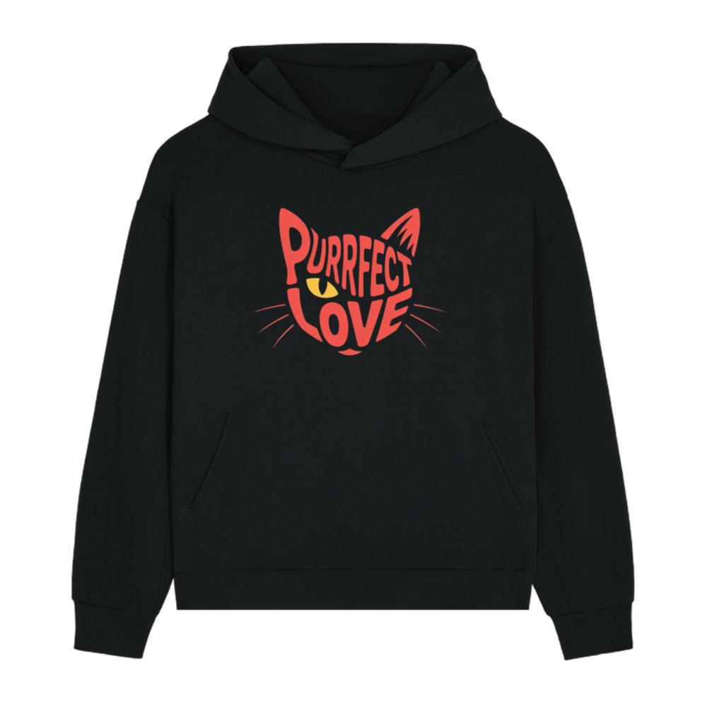 Purrfect Love Cute Evil Cat with Heart Typography Artwork Hoodie
