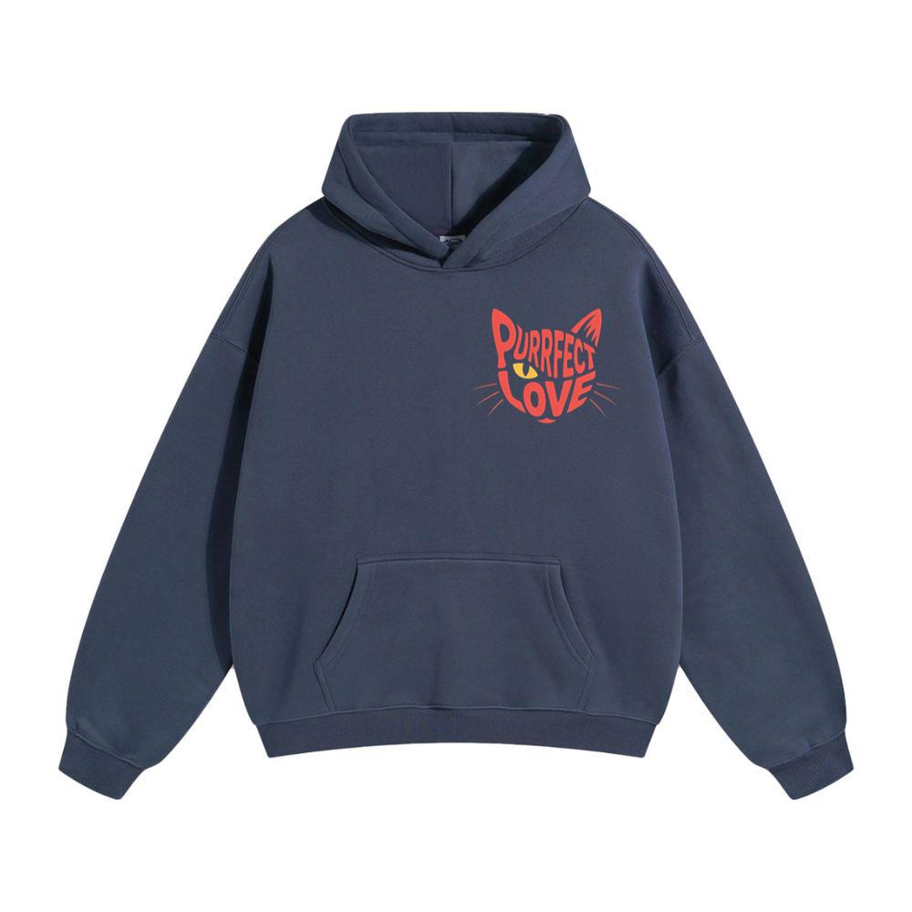 Purrfect Love Cute Evil Cat with Heart Typography Artwork Hoodie - Image 2