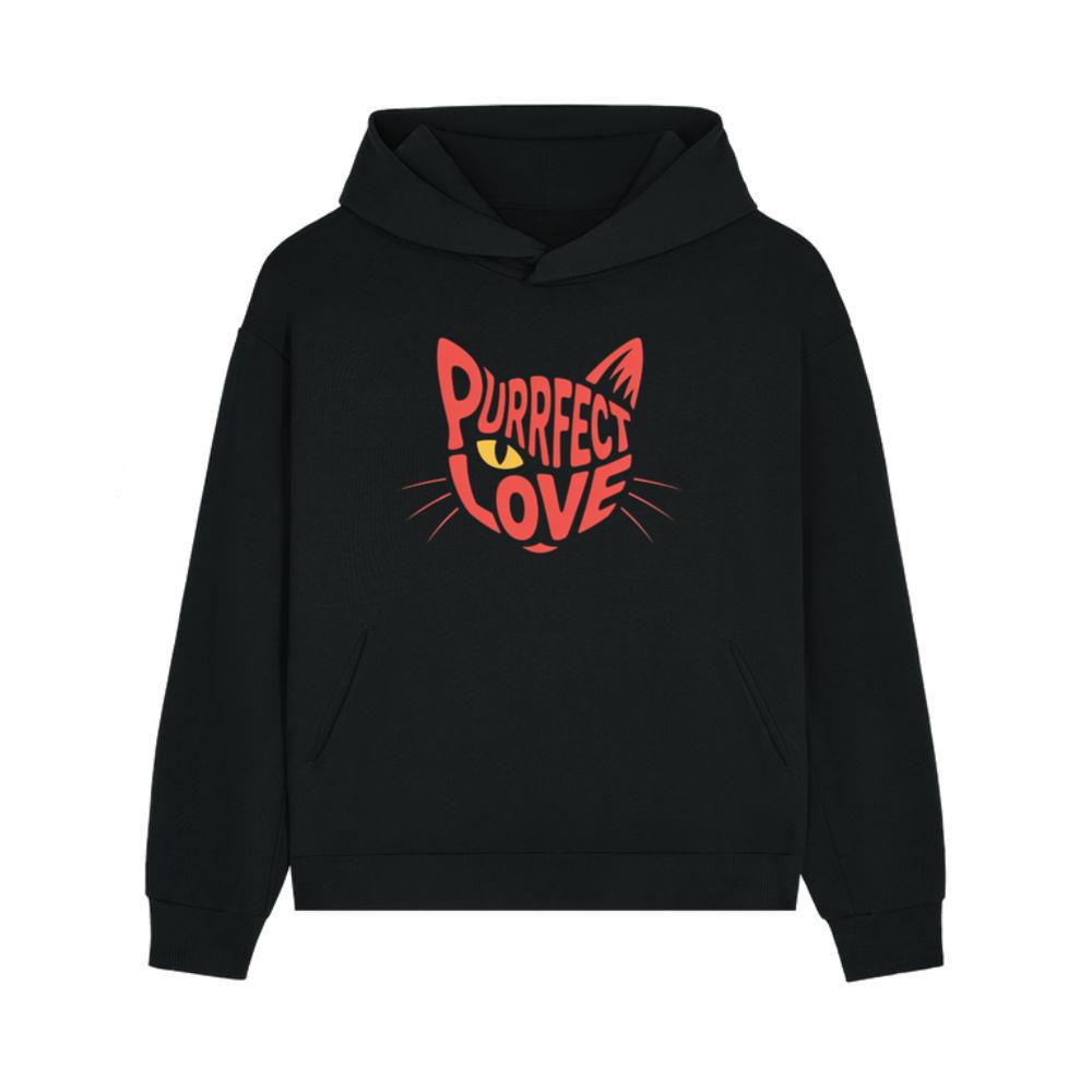 Purrfect Love Cute Evil Cat with Heart Typography Artwork Hoodies