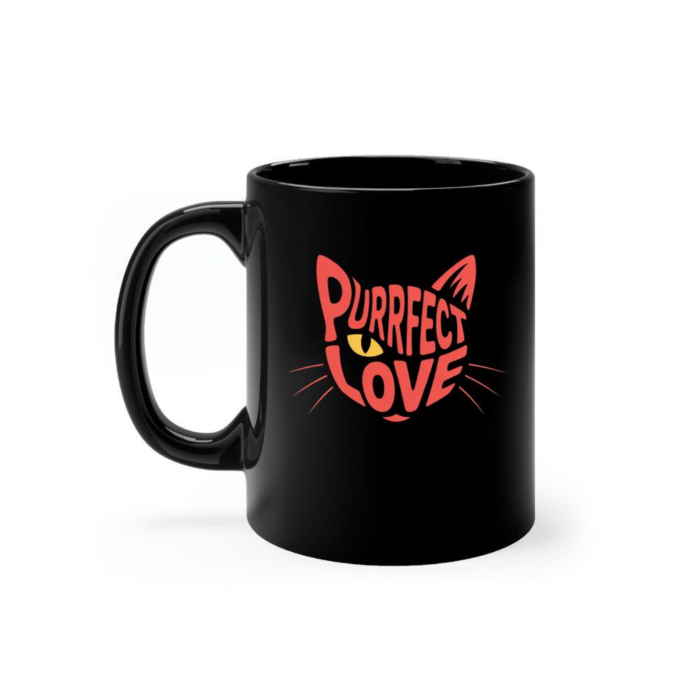 Purrfect Love Cute Evil Cat with Heart Typography Artwork Mug
