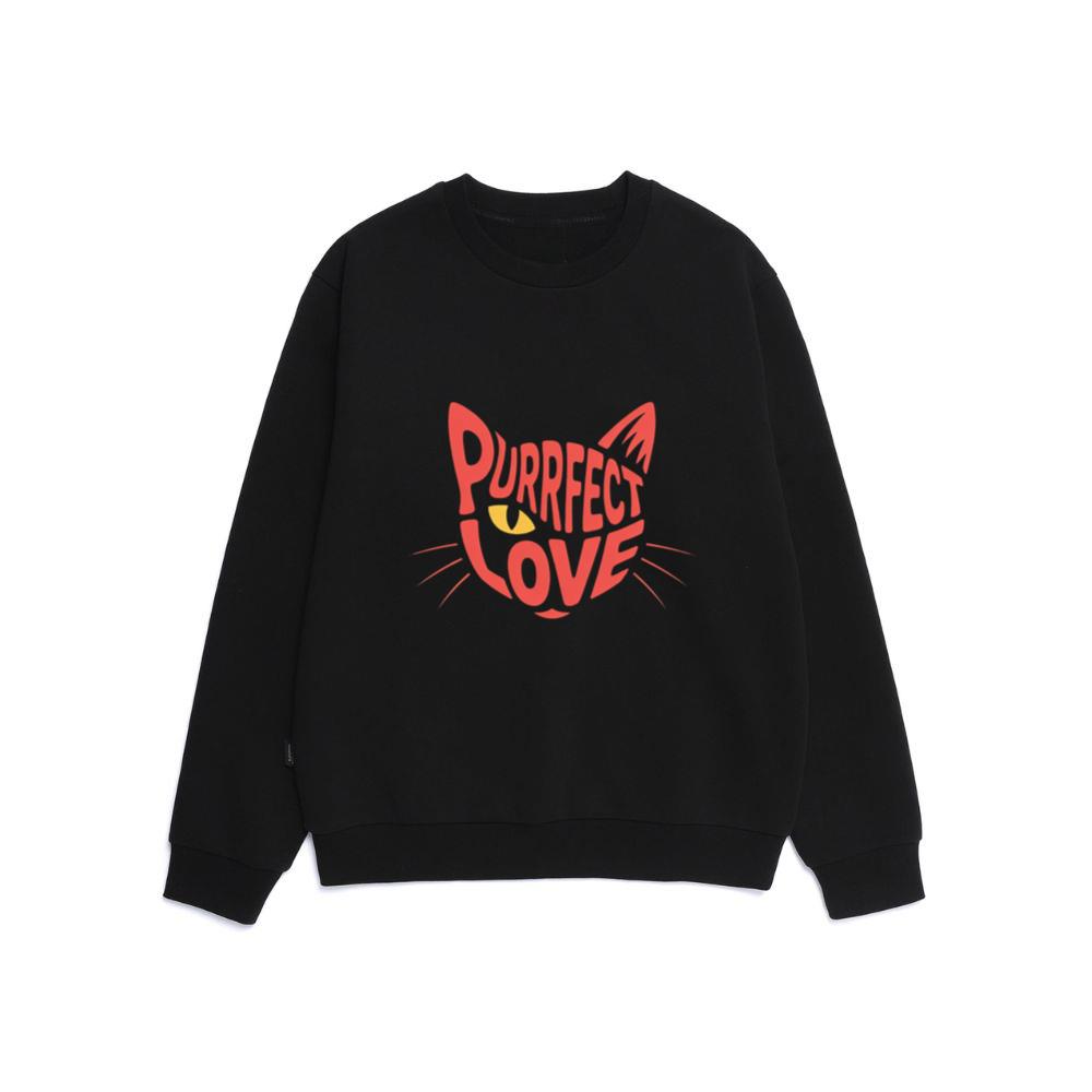 Purrfect Love Cute Evil Cat with Heart Typography Artwork Sweatshirt