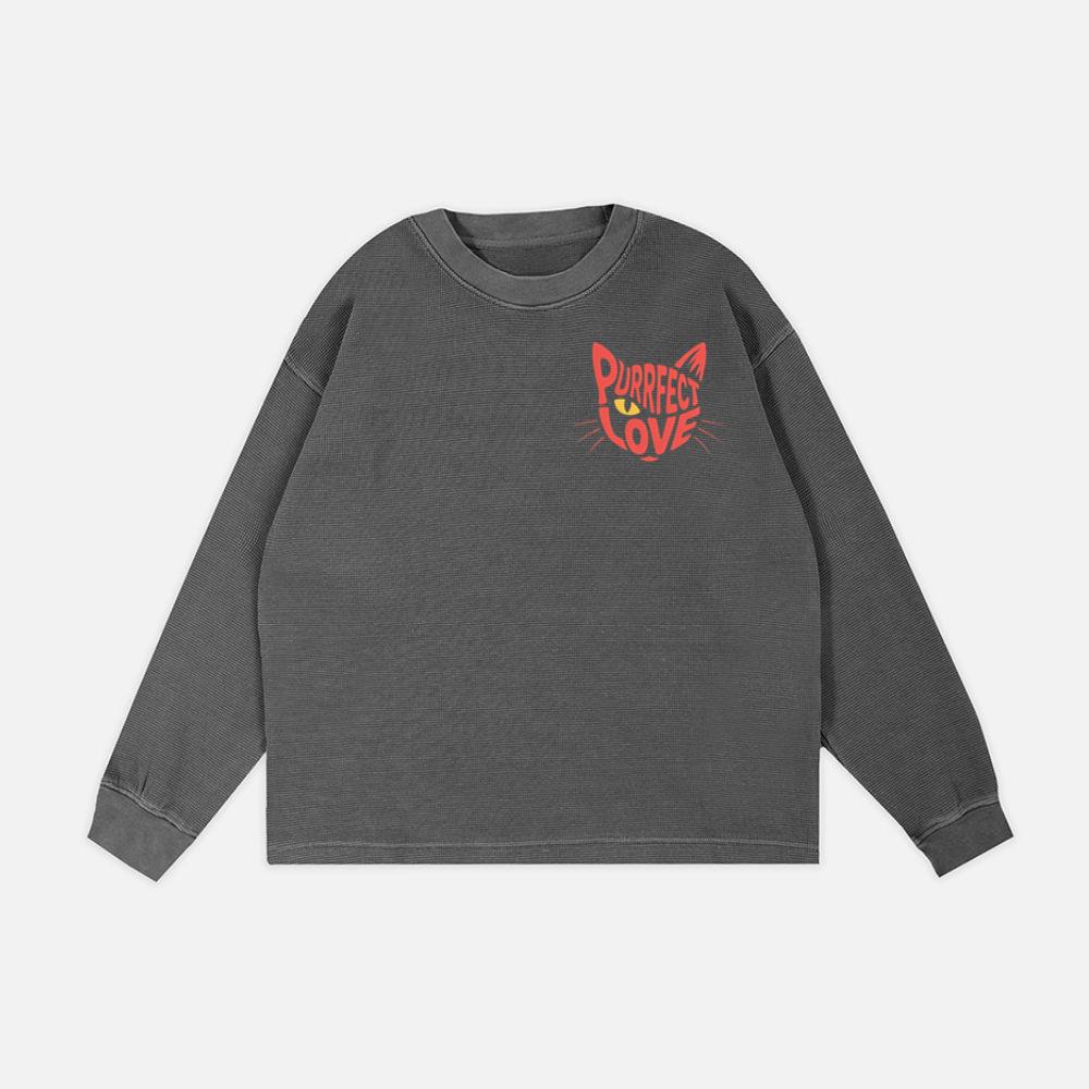 Purrfect Love Cute Evil Cat with Heart Typography Artwork Sweatshirt - Image 2