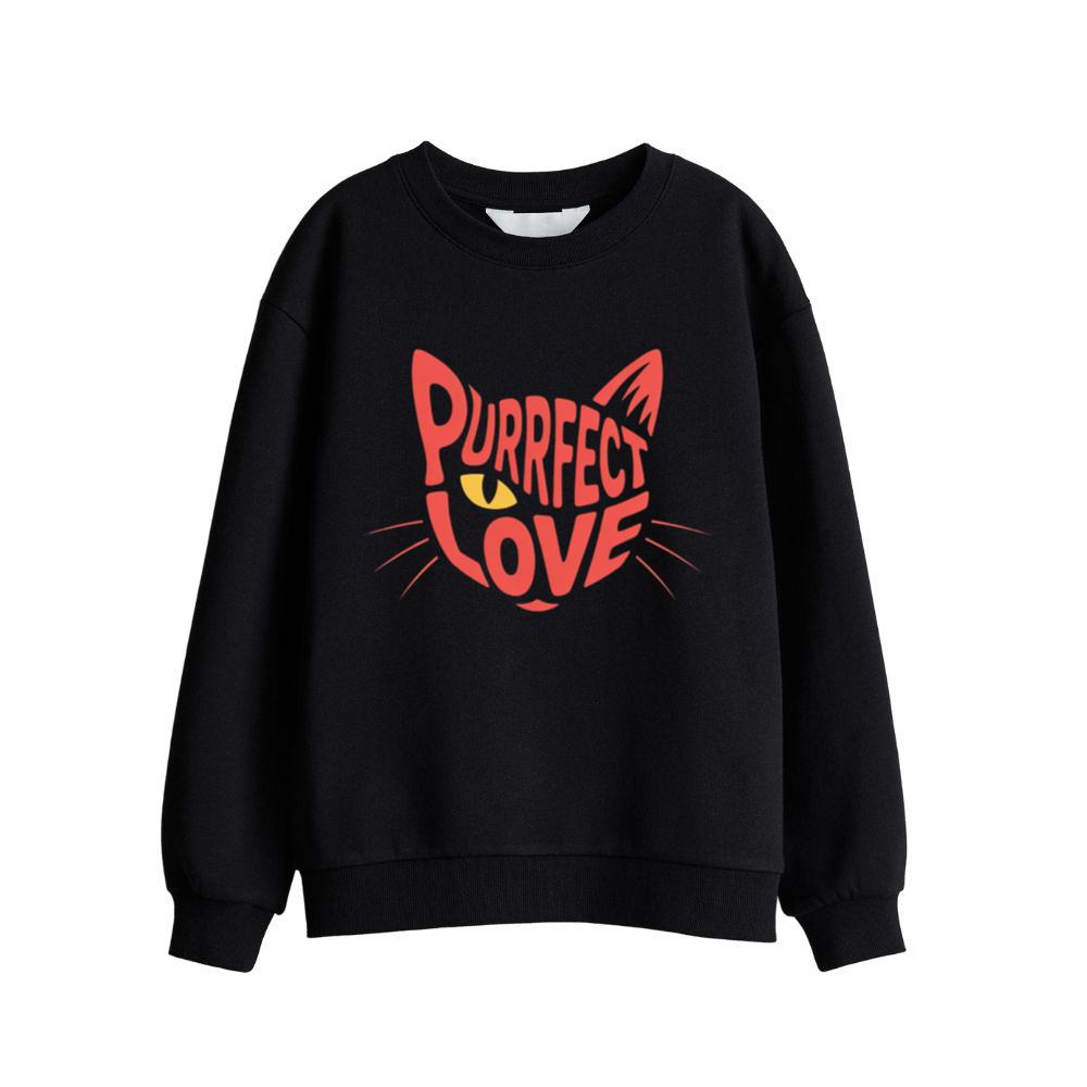 Purrfect Love Cute Evil Cat with Heart Typography Artwork Sweatshirts
