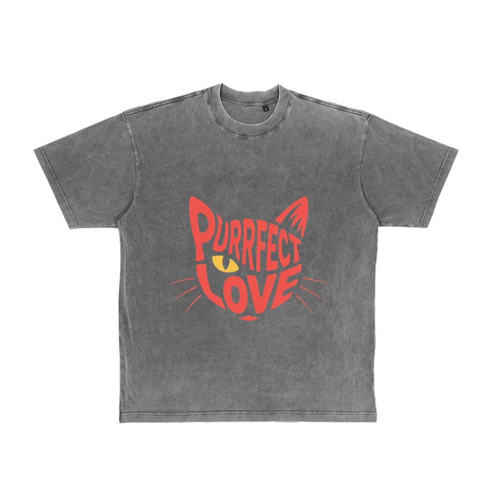 Purrfect Love Cute Evil Cat with Heart Typography Artwork T-Shirt