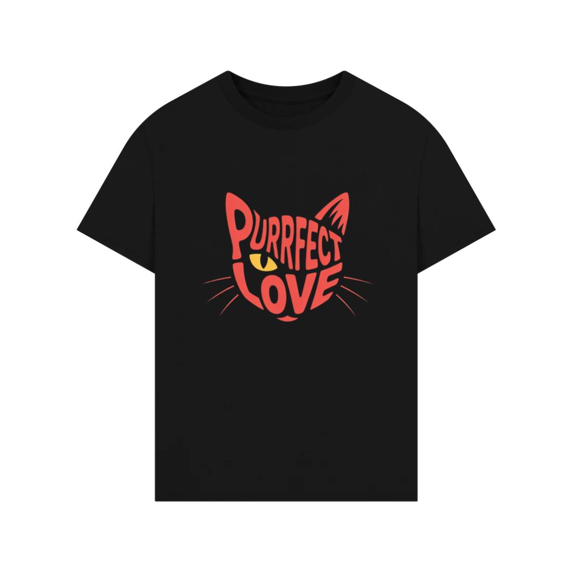 Purrfect Love Cute Evil Cat with Heart Typography Artwork T-Shirt