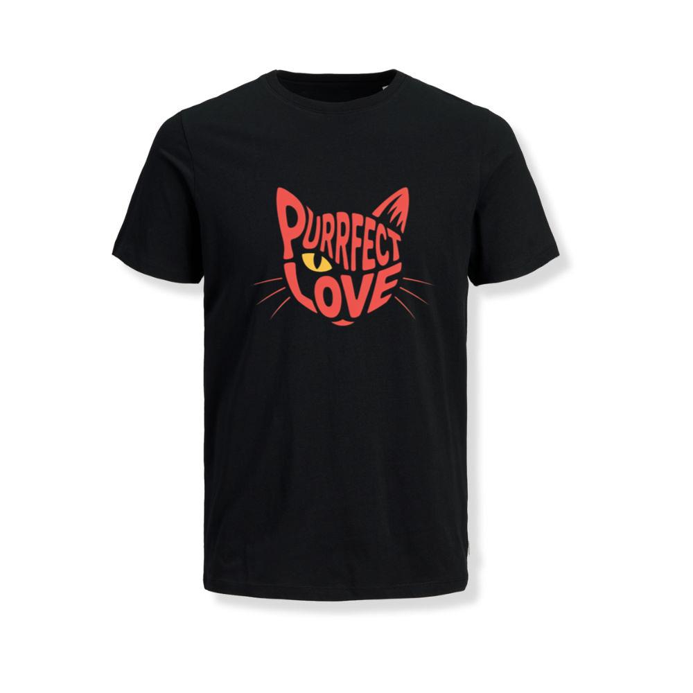 Purrfect Love Cute Evil Cat with Heart Typography Artwork T-Shirt