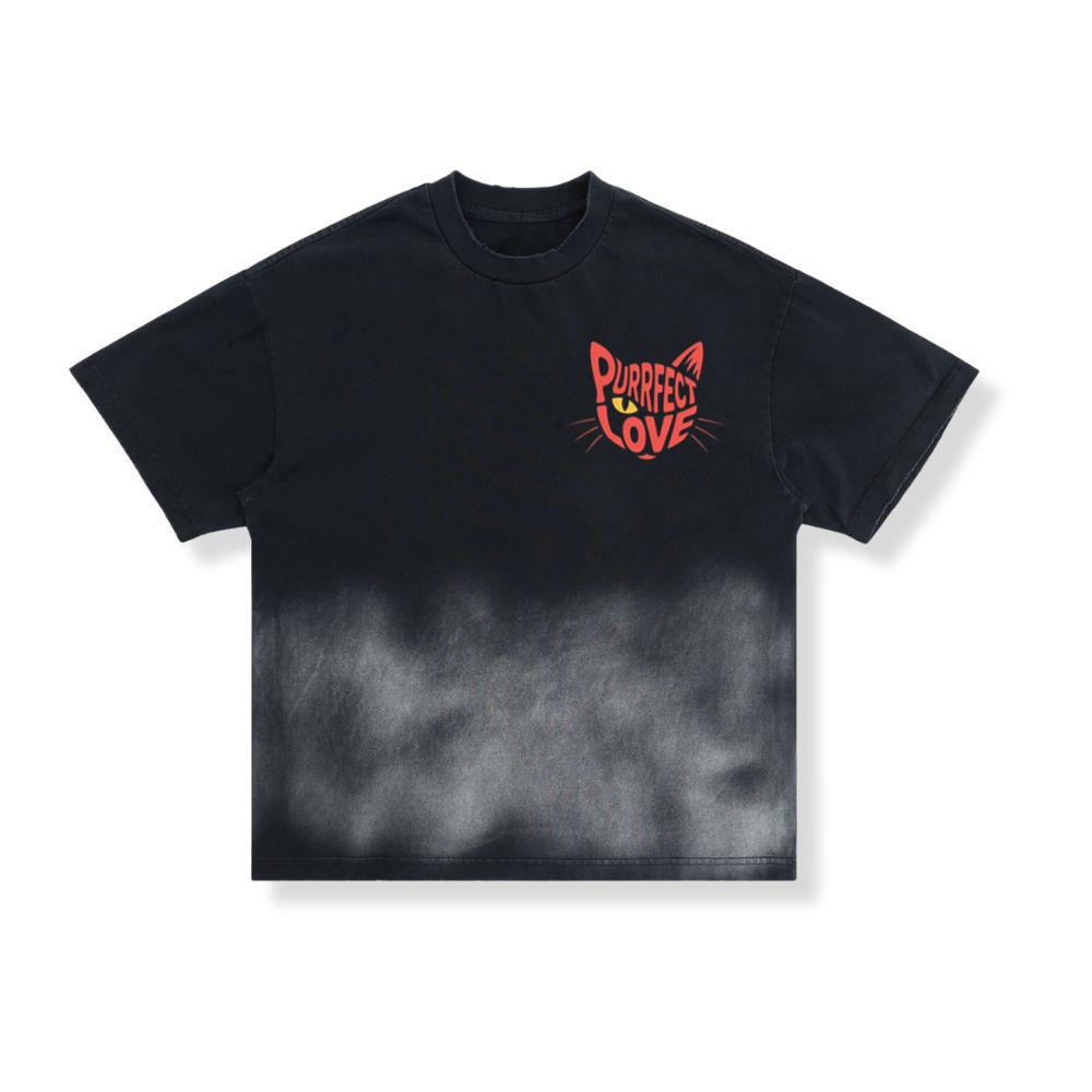 Purrfect Love Cute Evil Cat with Heart Typography Artwork T-Shirt