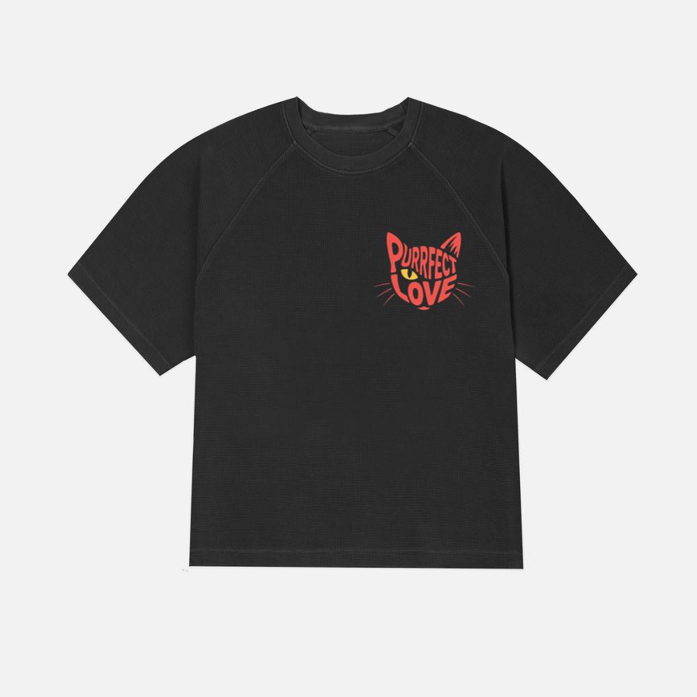 Purrfect Love Cute Evil Cat with Heart Typography Artwork T-Shirt
