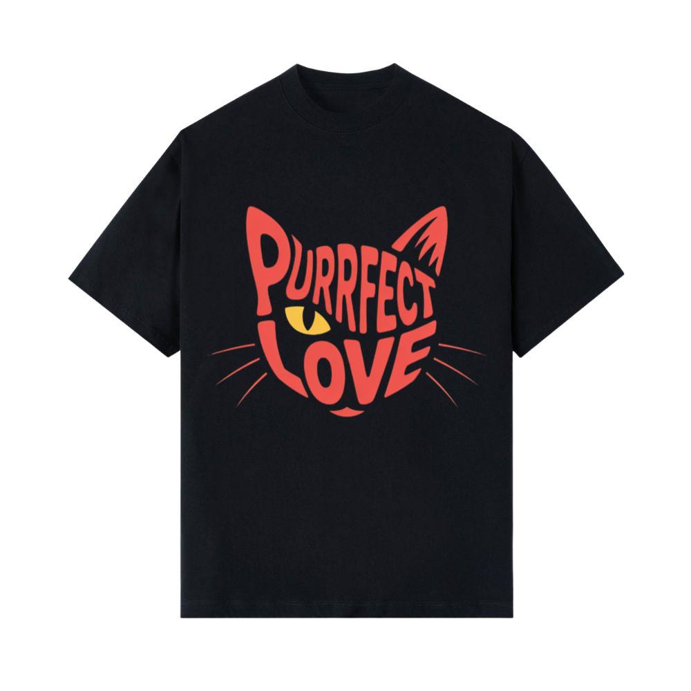 Purrfect Love Cute Evil Cat with Heart Typography Artwork T-Shirts