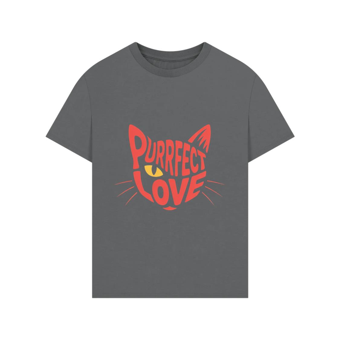 Purrfect Love Cute Evil Cat with Heart Typography Artwork T-Shirts