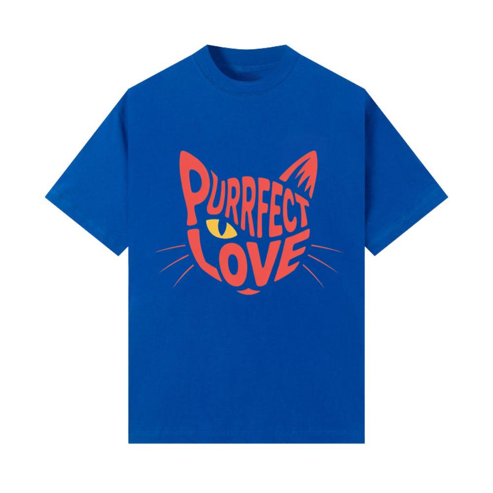 Purrfect Love Cute Evil Cat with Heart Typography Artwork T-Shirts - Image 3