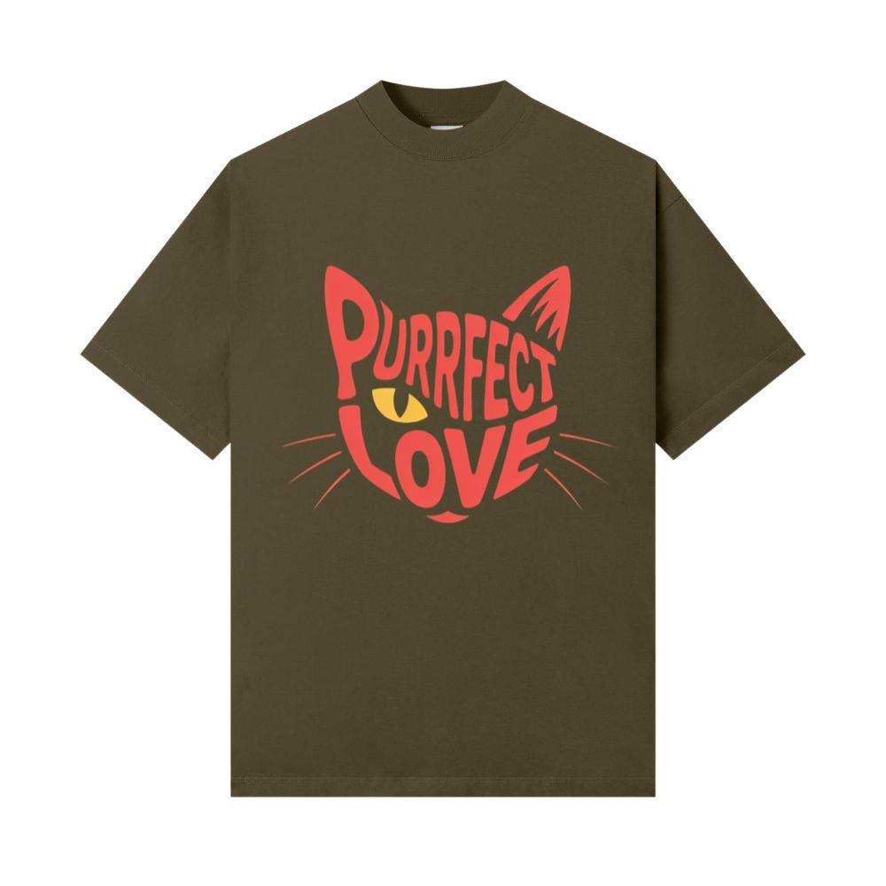 Purrfect Love Cute Evil Cat with Heart Typography Artwork T-Shirts - Image 2