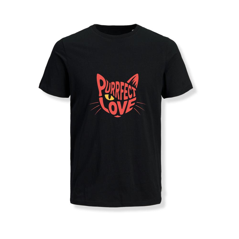 Purrfect Love Cute Evil Cat with Heart Typography Artwork T-Shirts