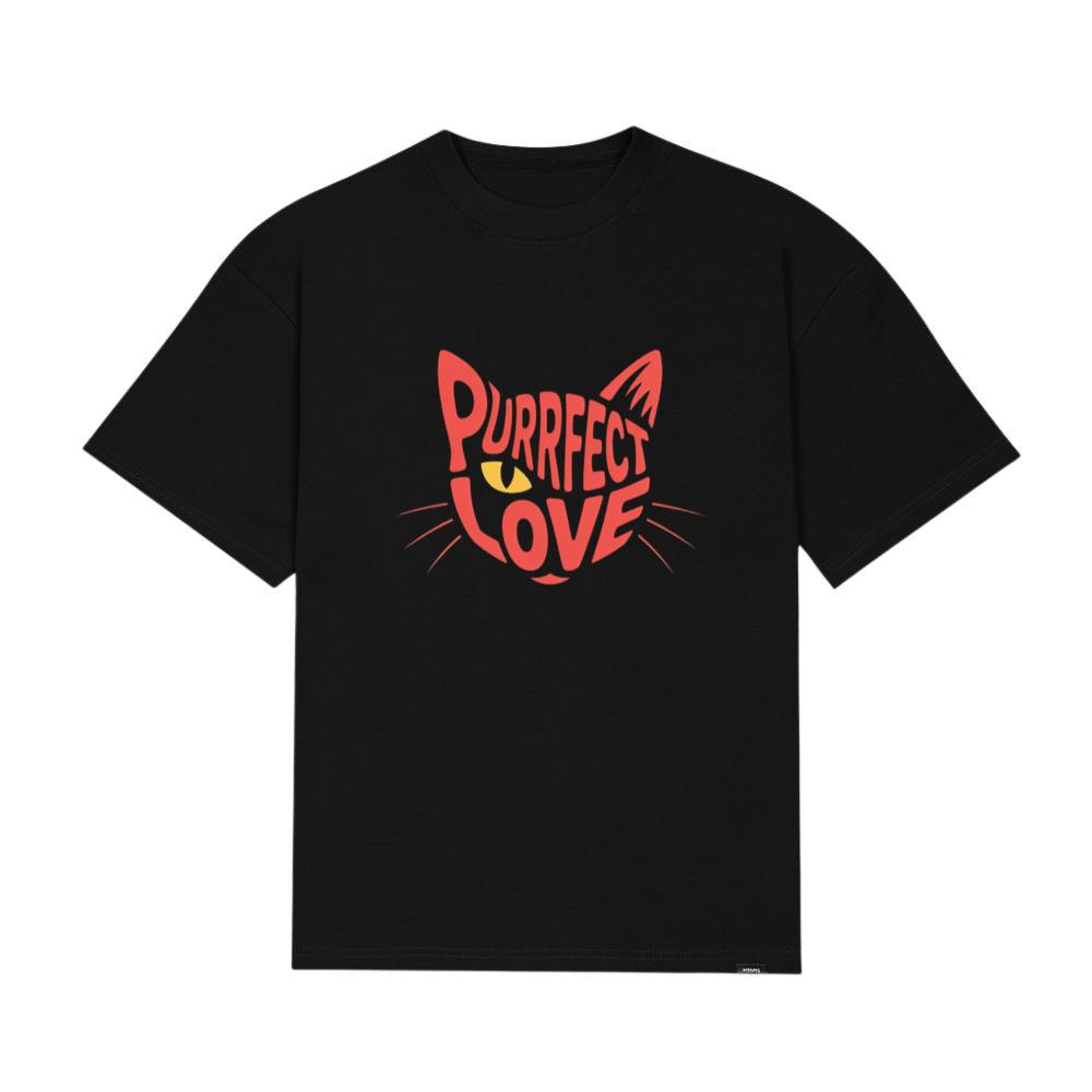 Purrfect Love Cute Evil Cat with Heart Typography Artwork T-Shirts