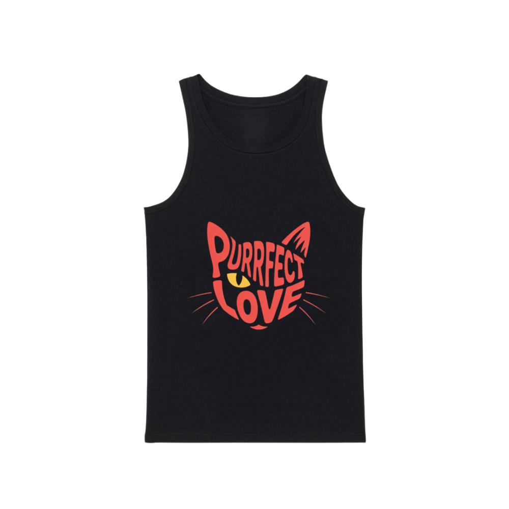 Purrfect Love Cute Evil Cat with Heart Typography Artwork Tank Top
