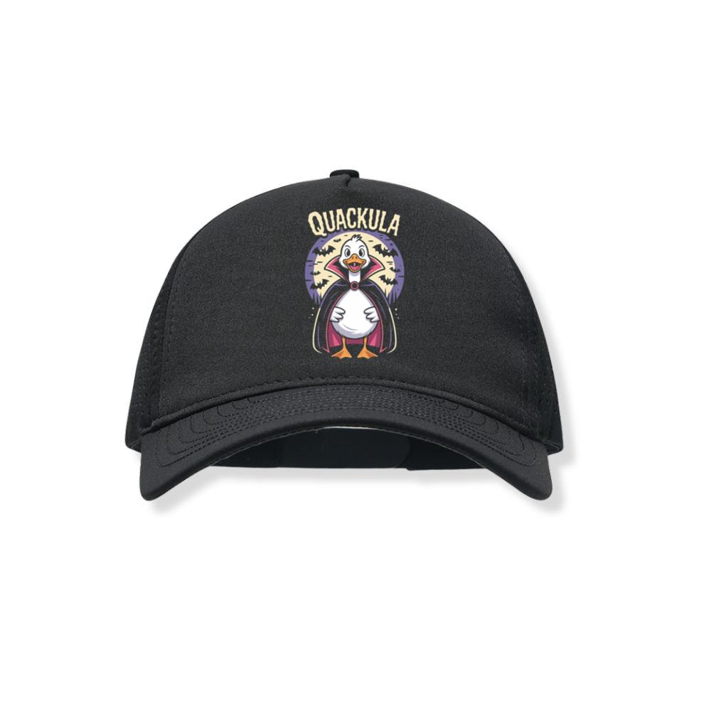 Quackula Duck Vampire Halloween Cartoon Design Black Hat