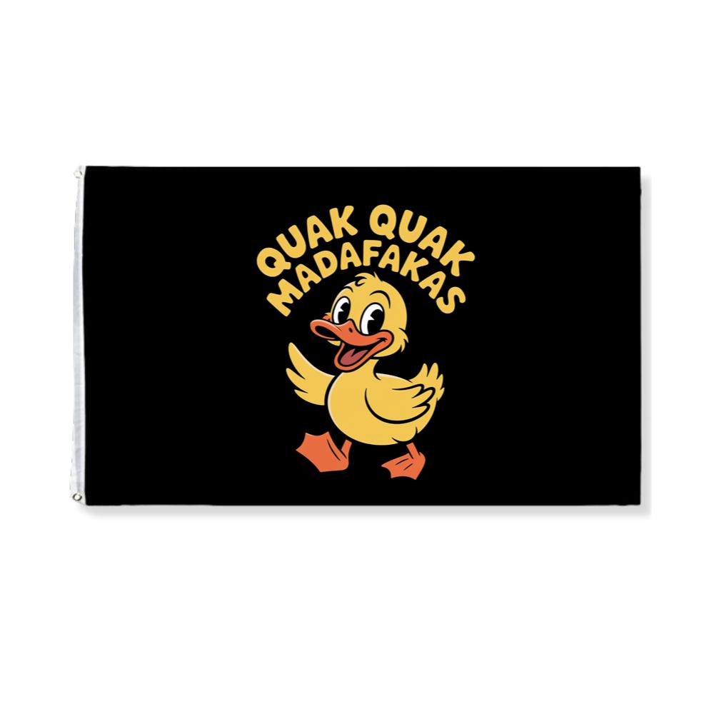 Quak Quak Duck Funny Cartoon Artwork for Playful Everyday Outfits Flag