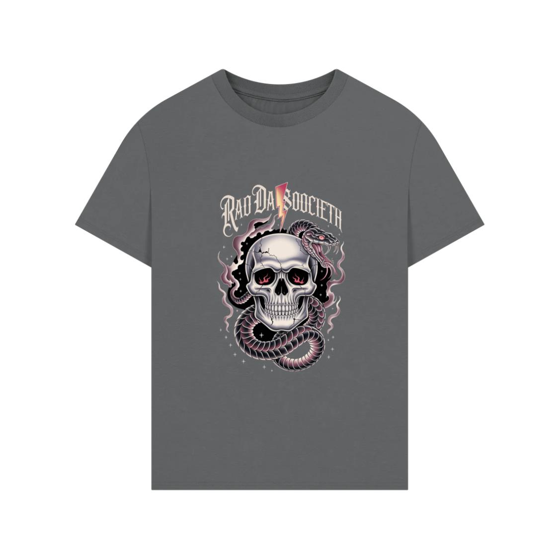 Ra Da Societ Skull Surrounded by Roses Gothic Artwork T-Shirts
