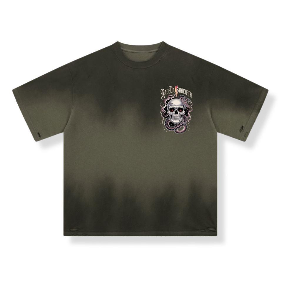 Ra Da Societ Skull Surrounded by Roses Gothic Artwork T-Shirts - Image 3