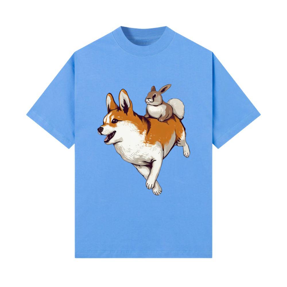 Rabbit Riding on Shiba Inu Dog - Funny Animal T-Shirt
