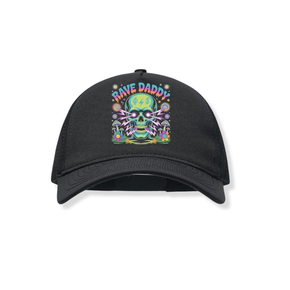 Rave Daddy Neon Skull Psychedelic Graphic Black Hat