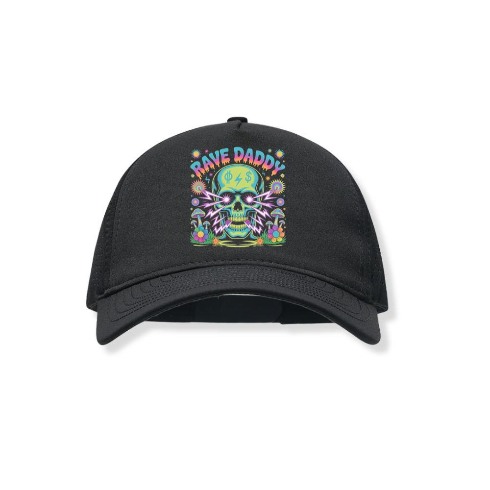 Rave Daddy Neon Skull Psychedelic Graphic Black Hat