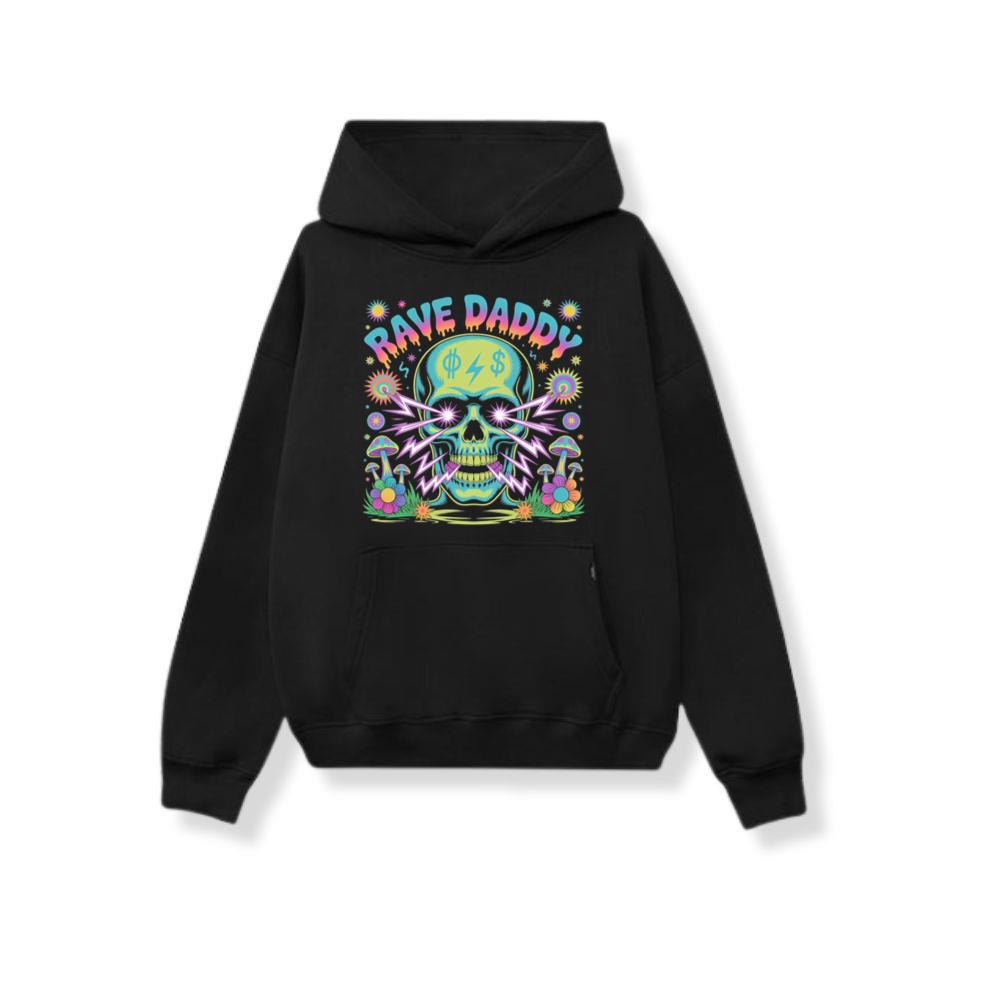 Rave Daddy Neon Skull Psychedelic Graphic Hoodie