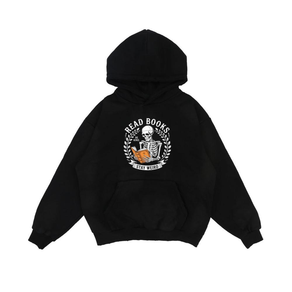 Read Books Stay Weird Skeleton Reading Design Hoodie