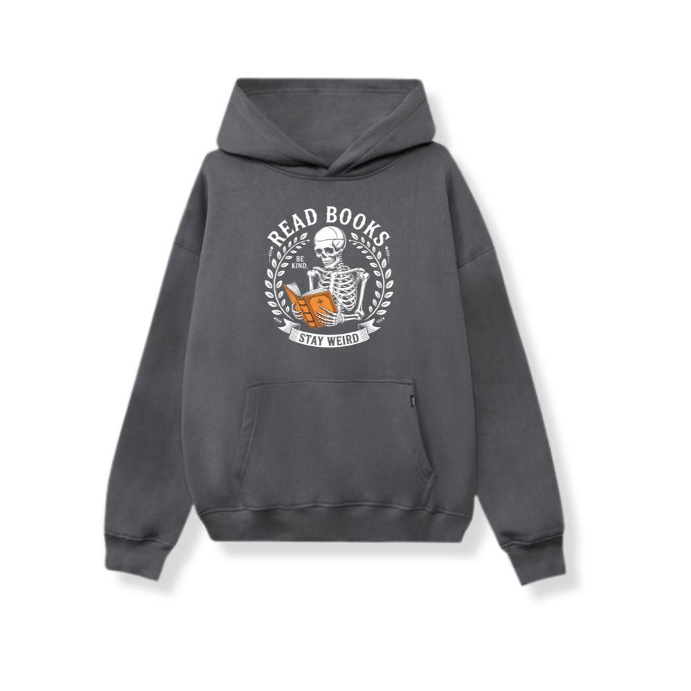 Read Books Stay Weird Skeleton Reading Design Hoodie - Image 2