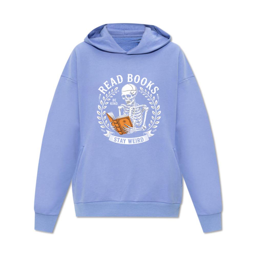 Read Books Stay Weird Skeleton Reading Design Hoodie