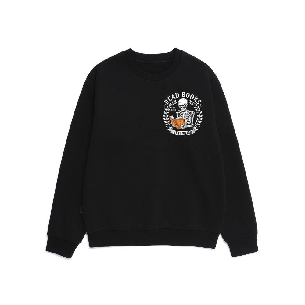 Read Books Stay Weird Skeleton Reading Design Sweatshirt
