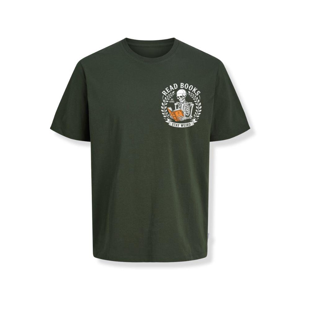 Read Books Stay Weird Skeleton Reading Design T-Shirts