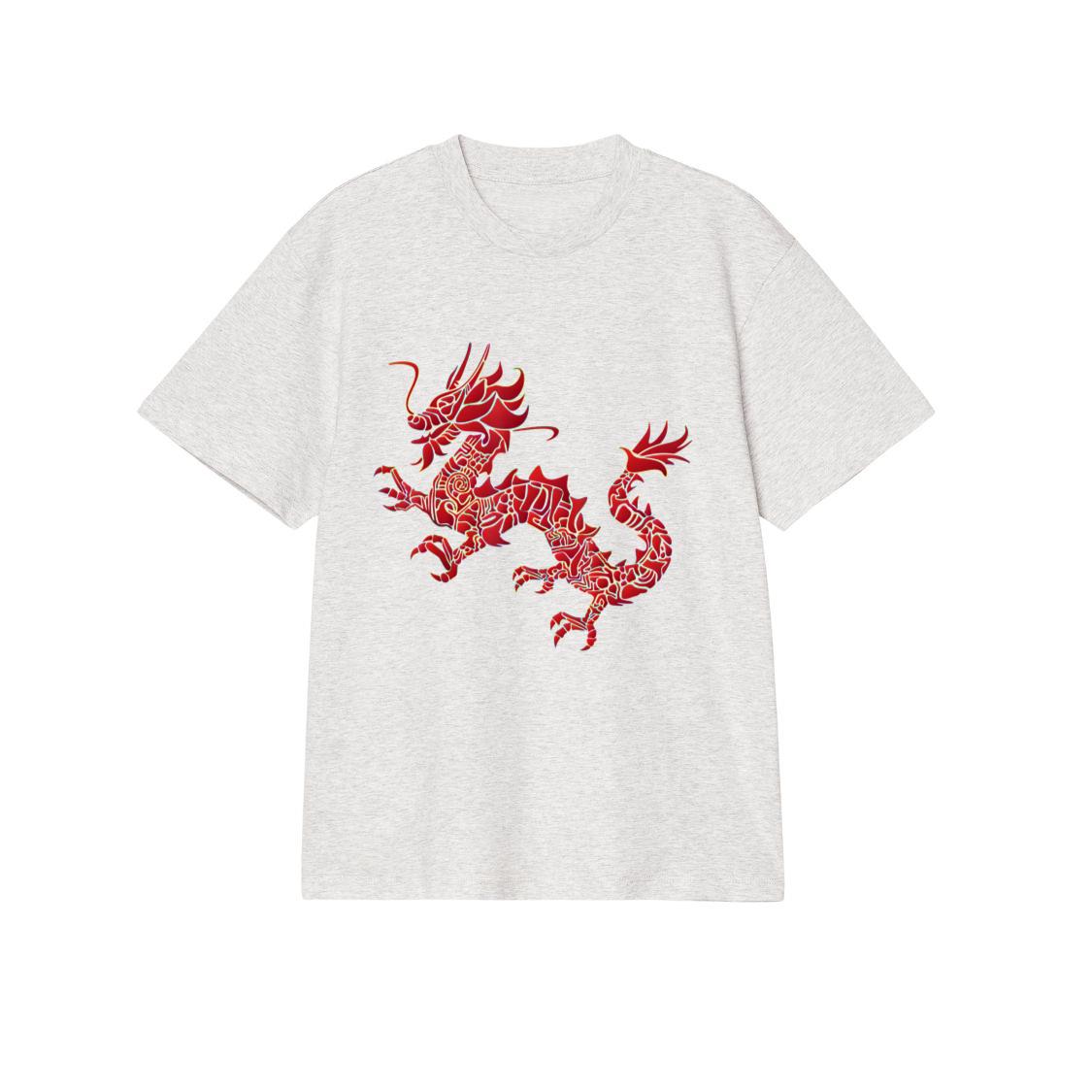 Red Chinese Firedrake T-Shirt Dragon Print Art Wear T-Shirt