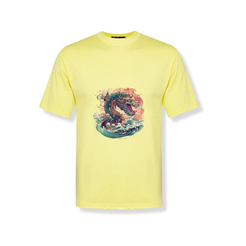 Red Green Asian Dragon with Ocean Japanese Sea Waves T-Shirts