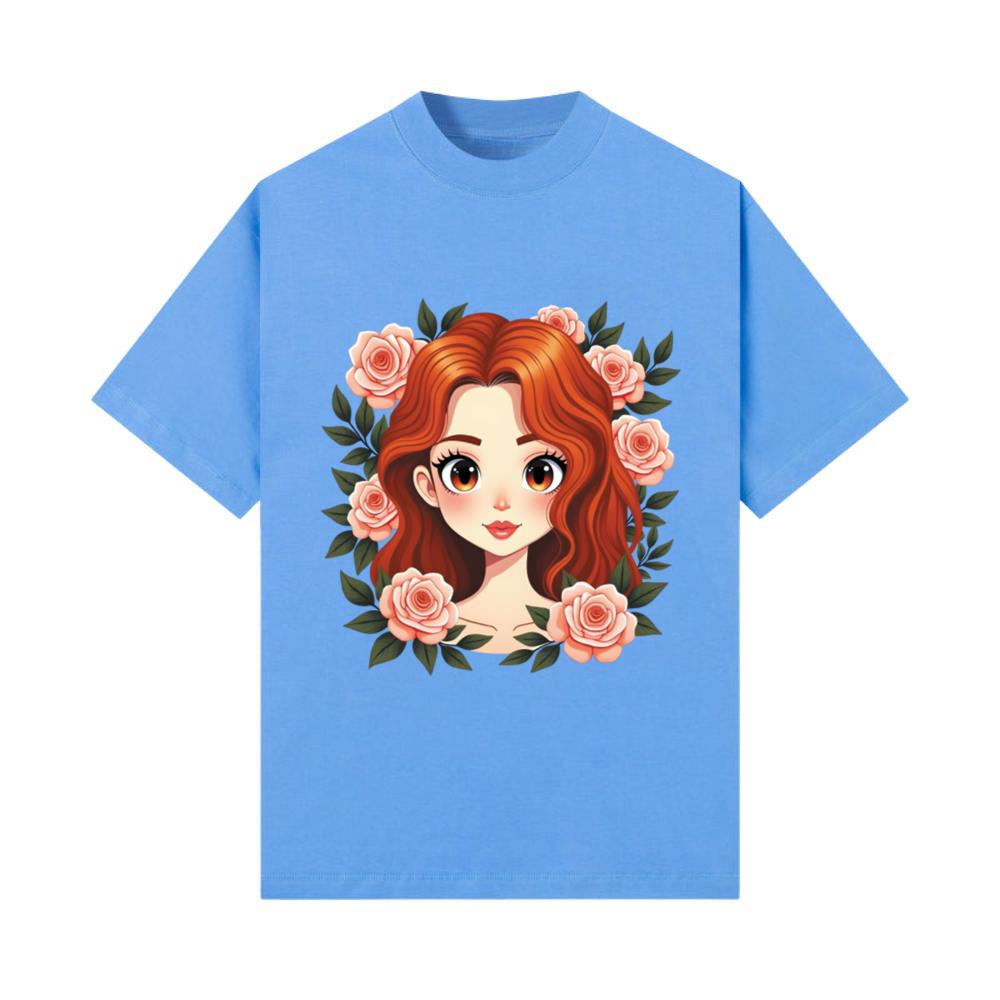 Red-Haired Anime Girl with Roses T-Shirt