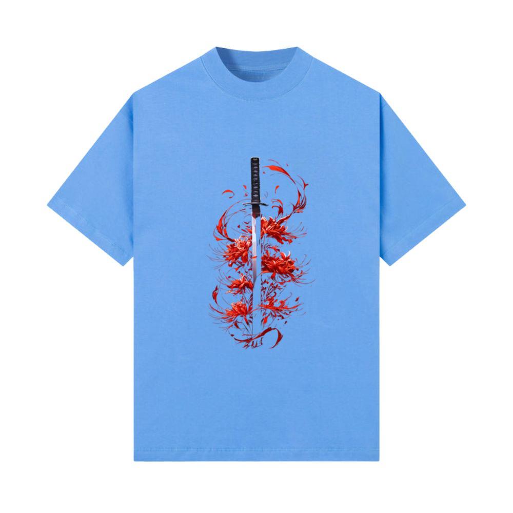 Red Spider Lily with anime samurai Katana sword T-Shirt