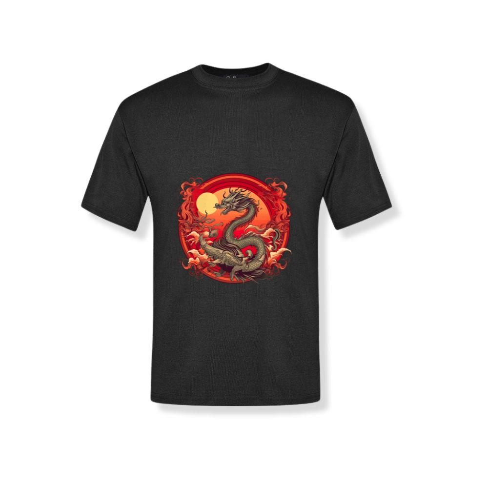 Red Sun Circle Asian Dragon Japanese Sea Waves T-Shirts