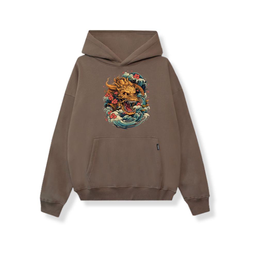 Red Sun Cloud Dragon Japanese Sea Waves Fantasy Hoodies