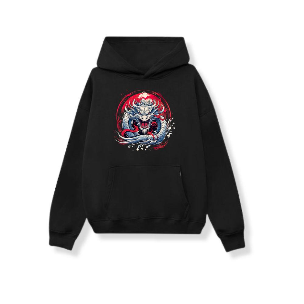 Red Sun Cloud Dragon Japanese Sea Waves Hoodies