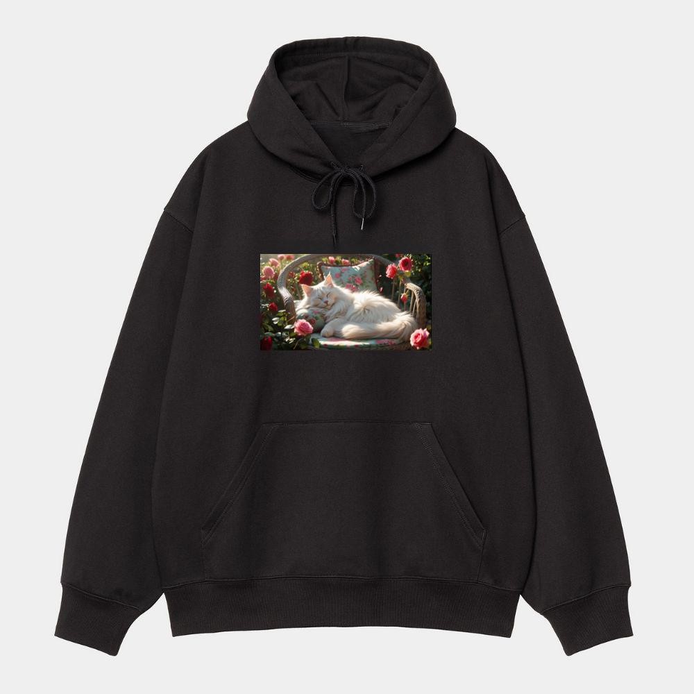 Relaxing Cat Nap in a Rose Garden Hoodie
