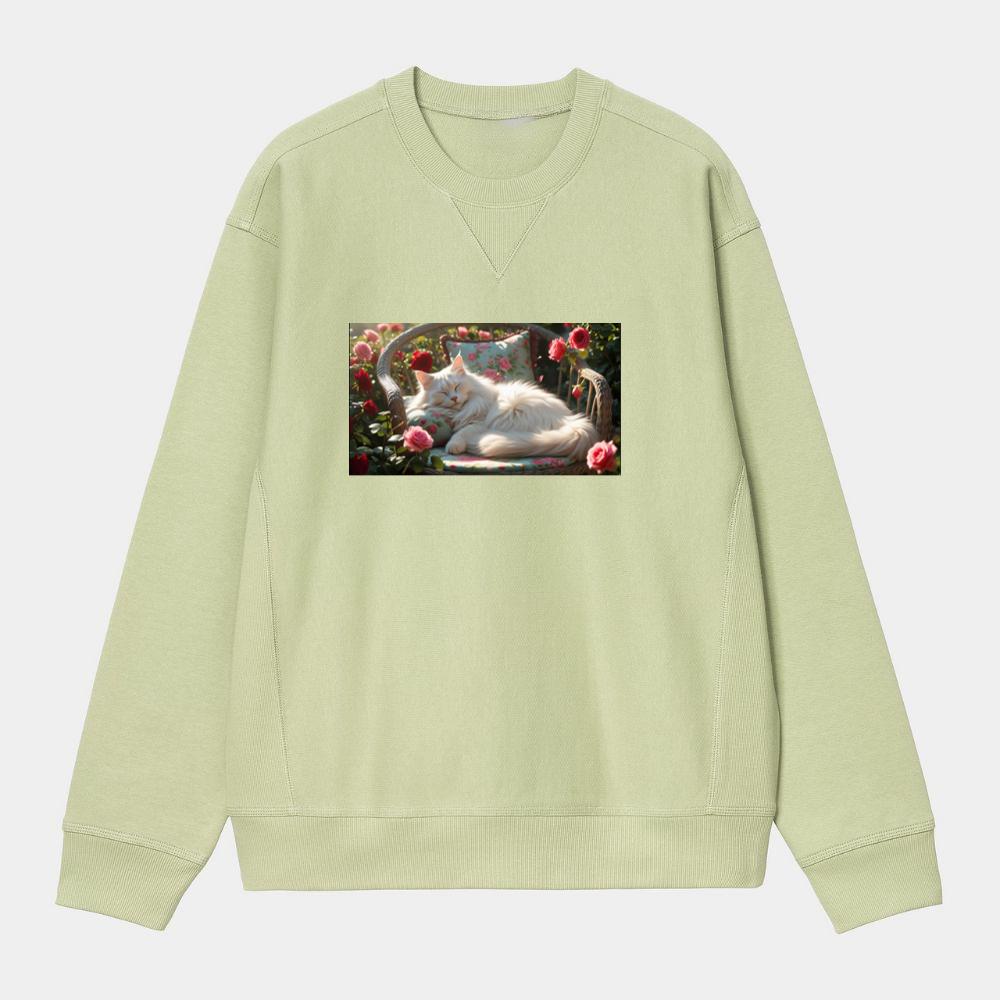 Relaxing Cat Nap in a Rose Garden Sweatshirt