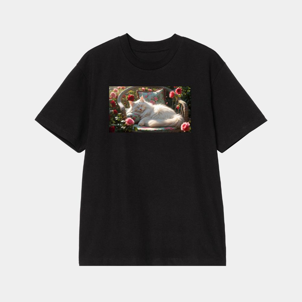 Relaxing Cat Nap in a Rose Garden T-Shirt